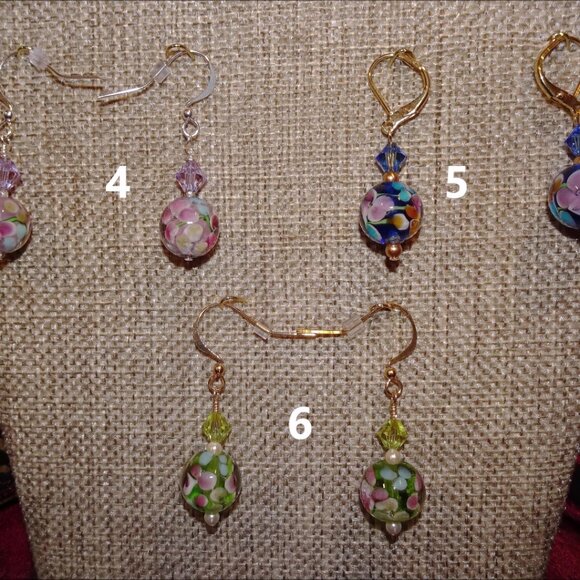 Lampwork earrings in petite 12 mm. Czech beads & Austrian crystals in six colors - Picture 16 of 16